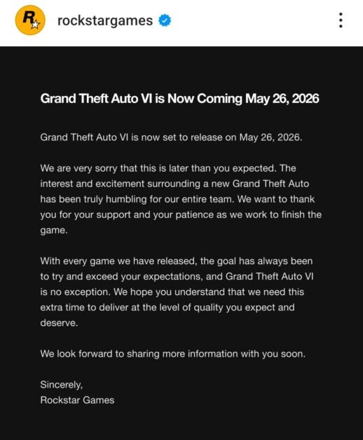 Grand Theft Auto 6 Delay